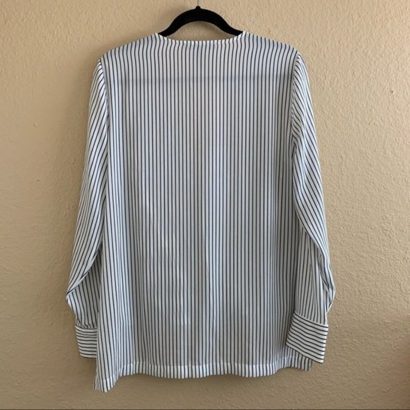 BCBG Max Azria Striped Faux Wrap Optic White Med - Picture 5 of 8